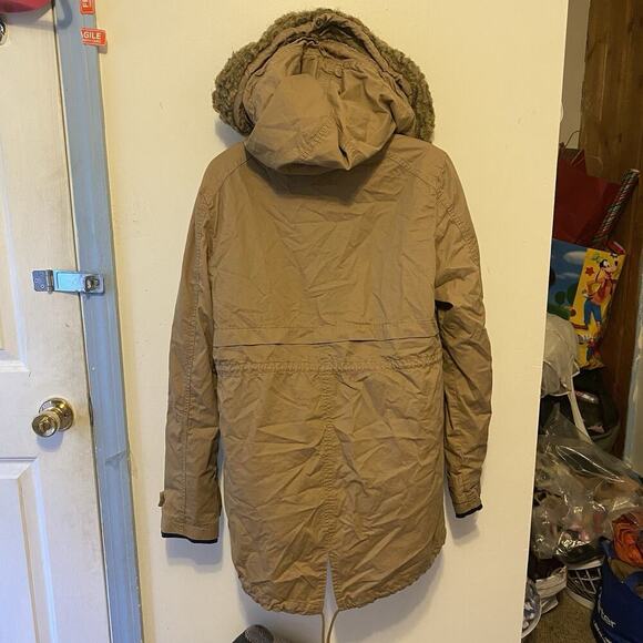 THREAD & SUPPLY Women L Utility Jacket Barn Chore Coat Khaki Fleece Lining Zip - Picture 9 of 14